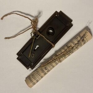 Vintage Door Backplate with Skeleton Key and Vintage Sheet Music with lavender